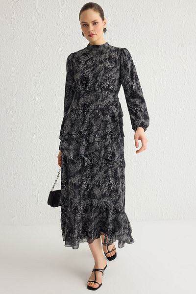 Trendyol Modest Φόρεμα από υφαντό σιφόν με βολάν μαύρη φούστα TCTSS23EB00160