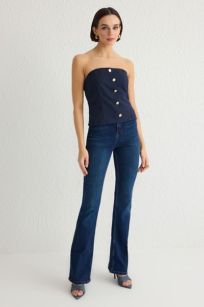Trendyol Collection Μπλε Navy Soft Feeling Strapless Crop υφασμένη μπλούζα TWOSS25BZ00102