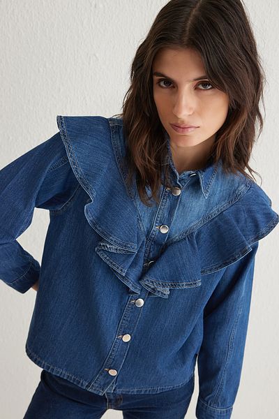 Trendyol Collection Džínová košile Blue Flounce Twoss25Go00003