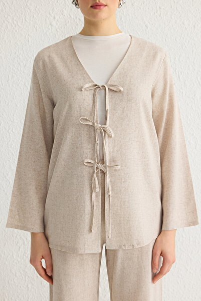 Trendyol Modest Bézs vászon megjelenésű kötés, részletesen szőtt alsó-felső öltöny TCTSS25US00002