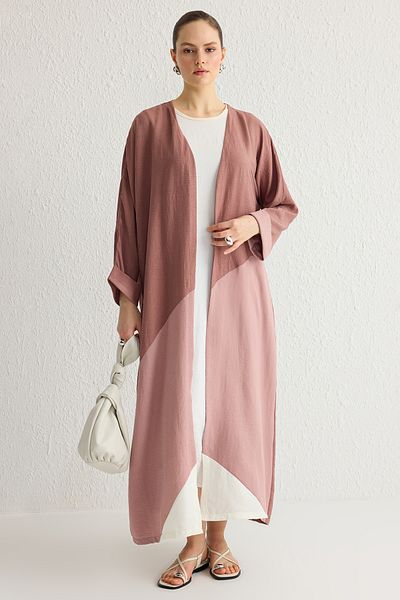 Trendyol Modest Dusty Rose Colorblock Long Woven Cap & Ferace TCTSS24KF00002