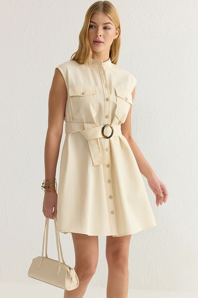 Trendyol Collection Μίνι υφαντό φόρεμα με πέτρινη ζώνη TWOSS25EL00040