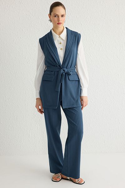 Trendyol Modest Námořnická modř Fitted Finike pruhovaný tkaný hidžáb spodní a horní sada TCTSS25US00006
