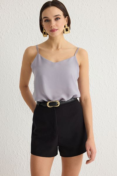 Trendyol Collection Šedá základní tkaná halenka s páskem TWOSS19BB0224