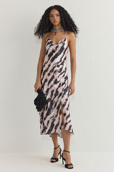 Trendyol Collection Black-Multicolor Lined Woven Satin Stylish Evening Dress Tprss19Bb0058