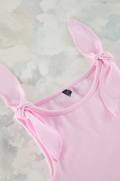 TRENDYOLKIDS Rózsaszín női gyermek Basic kötött ujjatlan alsónadrág rövidnadrág kötött alsó felső öltöny TKDSS25AU00018
