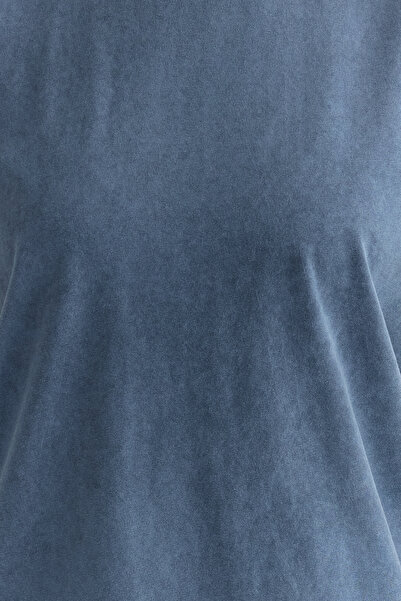 Trendyol Collection Πλεκτό μπλουζάκι Indigo Washed 100% βαμβάκι Premium Basic Crew με λαιμόκοψη TWOSS23TS00042