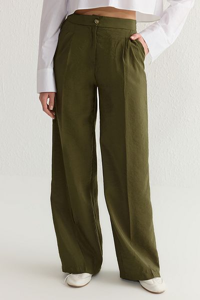 Trendyol Collection Khaki Modal Wide-Leg Pants - Soft Tuşel Twoss25Pl00004