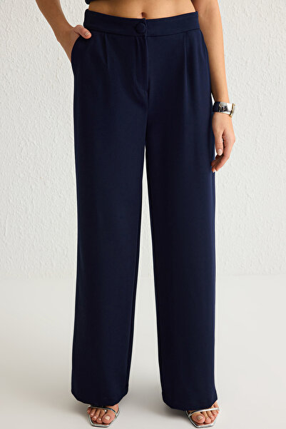 Trendyol Collection Sötét sötétkék széles szárú redőzött nadrág - TWOSS21PL0189