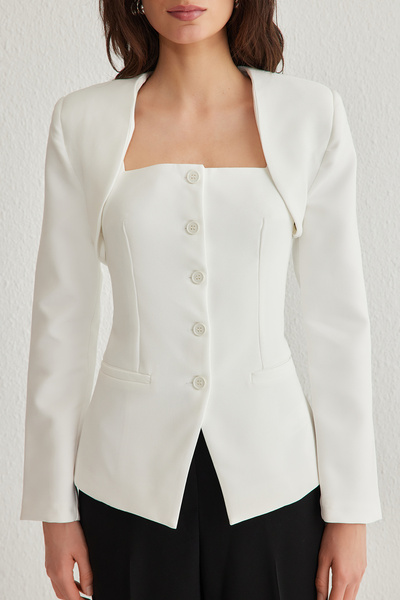 Trendyol Collection White Bolero Detailed Woven Blazer Jacket Twoss24Bc00019