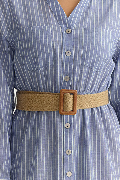 Trendyol Collection Midi pruhované tkané košilové šaty s modrým páskem Twoss25El00063