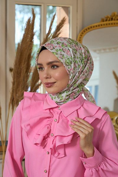 İpekhan Summer Luminance Collection Μαλακό κασκόλ σε σκόνη ροζ πράσινο 1191-05