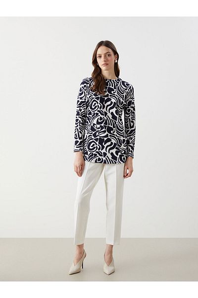 LC Waikiki Lcw Modest Navy Blue Stand Collar Patterned Women's Tunic