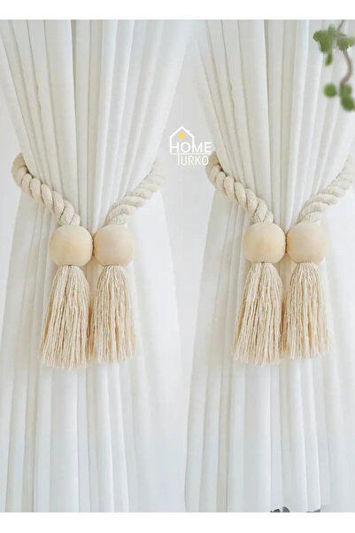 HomeTurko 2 Adet Jüt Örgü Perde Bağı Bohem Perde Tokası Yatak Odası, Oturma Odası, Mutfak, Ev Dekorasyonu