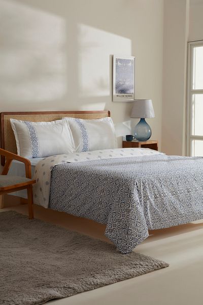 Karaca Home Marino 100% Cotton Double Duvet Cover Set Blue White