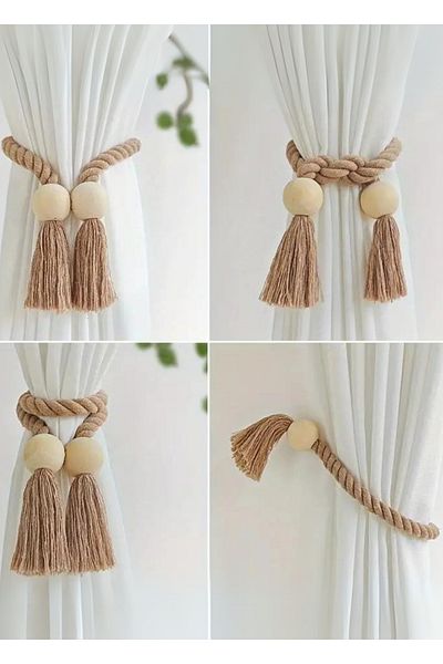 HomeTurko 2 Pcs Jute Weave Curtain Tie Bohemian Curtain Buckle for Bedroom, Living Room, Kitchen, Home Decorations
