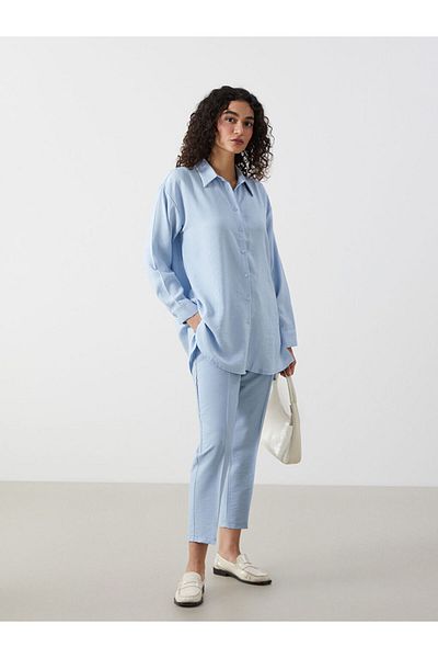 LC Waikiki Tunica de cămașă pentru femei LCW Modest Blue Oversize