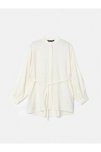 LC Waikiki Lcw Modest Ecru Prevailing Collar Linen Blend Women's Shirt Tunic