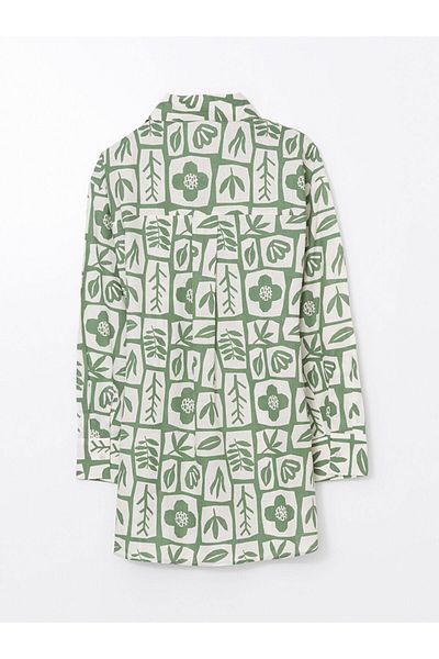 LC Waikiki Lcw Modest Green Print Oversize Women's Shirt Tunic