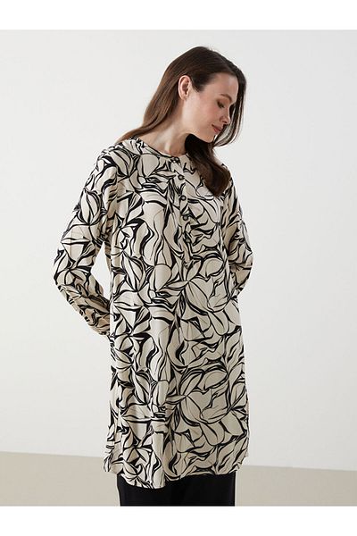 LC Waikiki Grace Navy Blue Judge Collar Patterned Women's Tunic