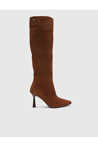 İLVİ Treuh Hakiki Süet Deri Kadın Taba Topuklu Çizme