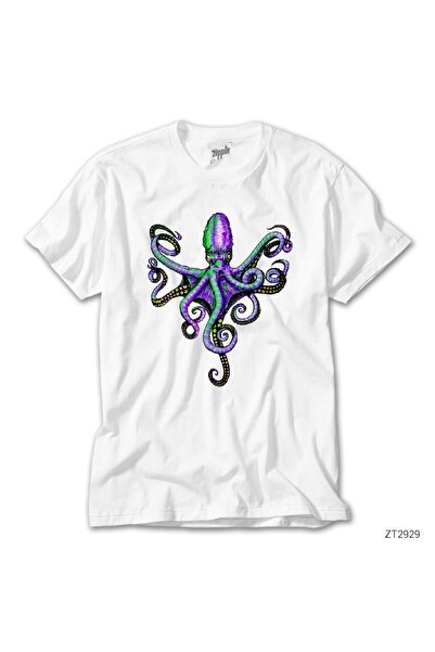 CrowsGate Χρωματιστό λευκό μπλουζάκι με σχέδιο χταπόδι