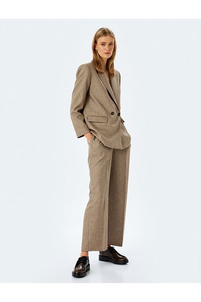 Koton Double Breasted Oversize Blazer Jacket with Flap Pocket Detail