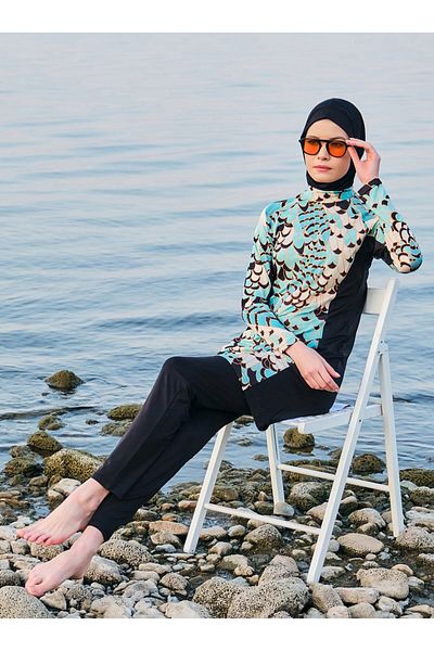 ALFASA Filtered Hijab Swimsuit and Black Valley Stitching