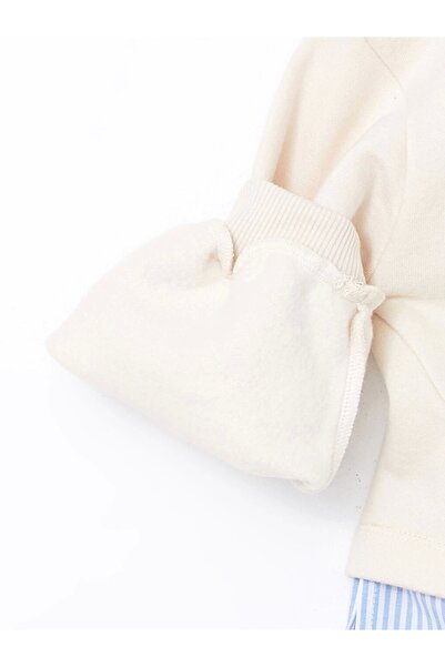 LC Waikiki Lcw Kids Ecru Girls Sweatshirt and Sweatpants Set - Crew Neck, Printed