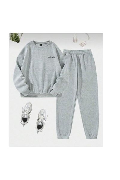Cakkey Unisex Gray Crew Neck Sweatpants Set
