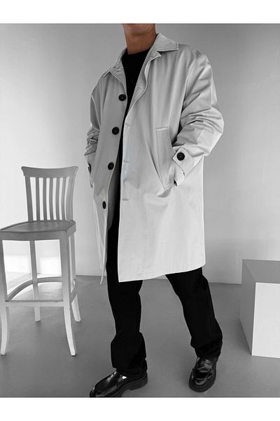 ablukaonline Gray Men's Oversize Long Waterproof and Windproof Top Coat Trench