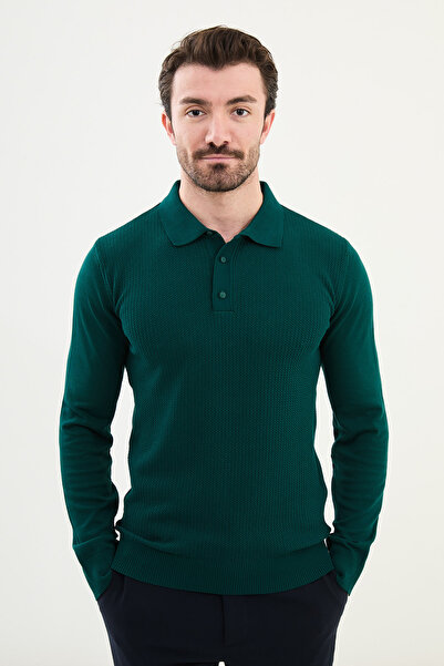 Mcr Візерунковий Slim Fit Поло з коміром Чоловічий трикотажний светр Зумрут - 11514.24K