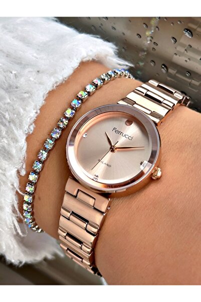 Ferrucci Kadın Kol Saati Su Geçirmez  Rose Çelik , bileklik hediyeli