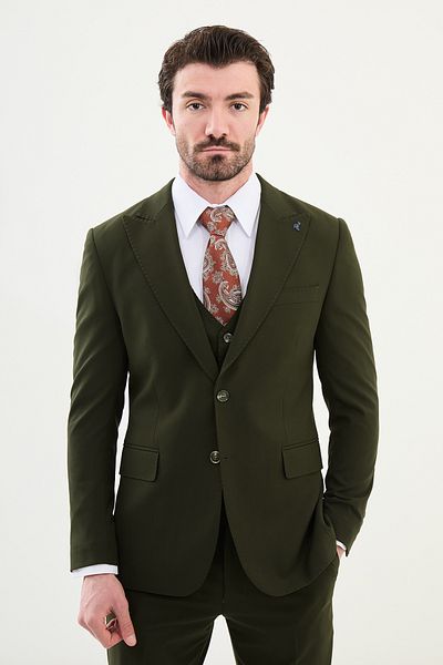 Mcr Straight Slim Fit Mono Collar Classic Men's Suit Khaki - 45368.24K