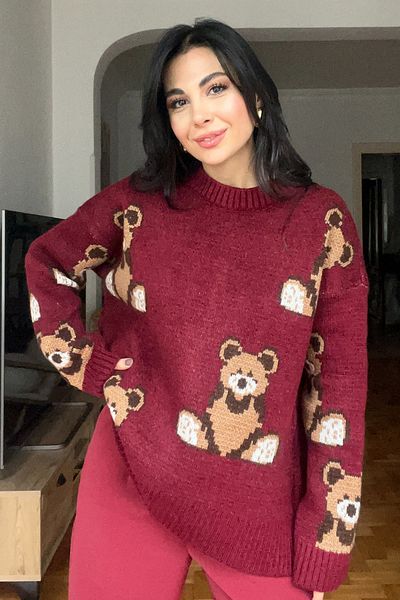 Seda Yalçın Atelier Burgundy Teddy Bear Sweater