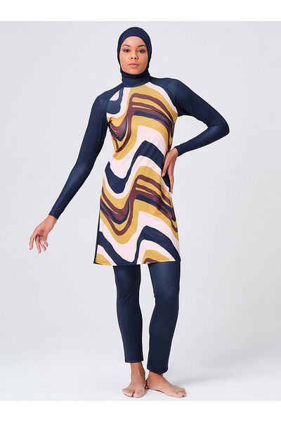 ALFASA Μαγιό Hijab με μοτίβο Raglan μπροστά - Navy Blue -