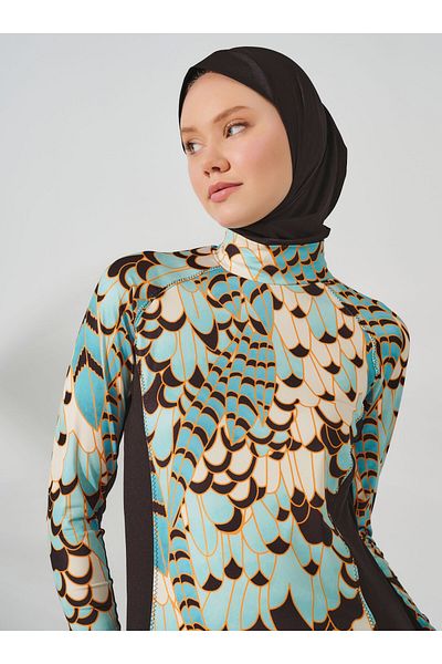 ALFASA Filtered Hijab Swimsuit and Black Valley Stitching
