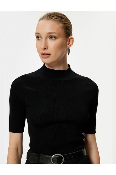 Koton Short Sleeve Knitwear Sweater Stand Collar Ribbed