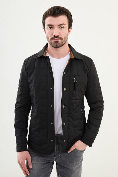 Mcr Quilted Slim Fit Shirt Collar Men's Coat Black - 39618.24K