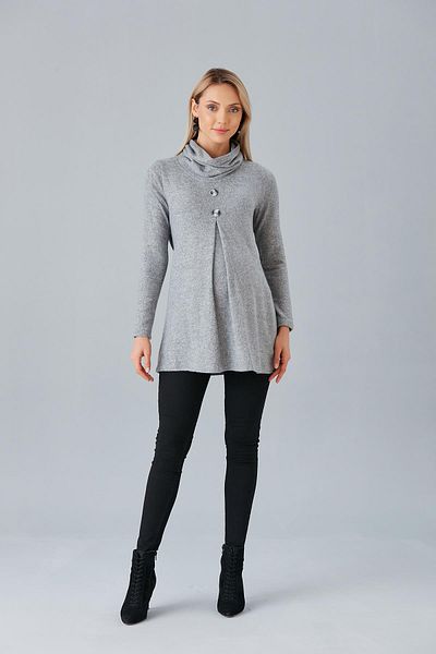Işşıl IŞIL B054 - Degeje Collar and Buttoned Maternity Knitwear Tunik