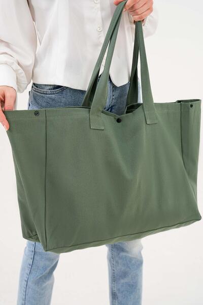 Çınar Bez Çanta Πράσινη τσάντα από καμβά μεγάλου μεγέθους