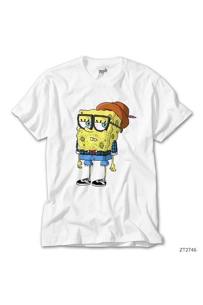 CrowsGate Spongebob Hipster White T-Shirt