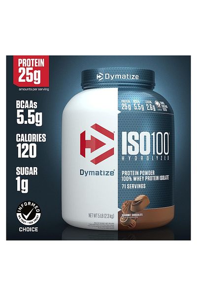 Dymatize Iso 100 Isolated Whey Protein + Body Builder Shaker, Gourmet Chocolate, 5lb