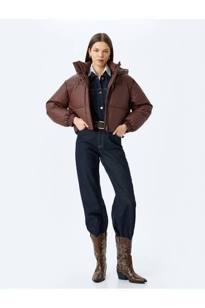 Koton Καπιτονέ Crop Puffer παλτό με κουκούλα και λεπτομέρεια τσέπης με φερμουάρ