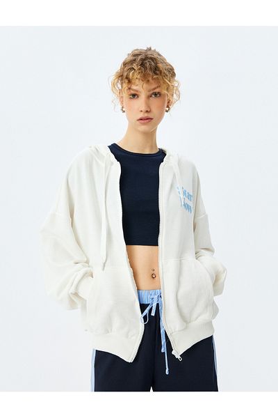 Koton Hooded Back Printed Zippered Sweatshirt