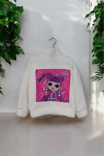 Urz Kids Girls' Lol Patterned Plush Coat Girls' Lol Themed Plush Cardigan Plush Coat