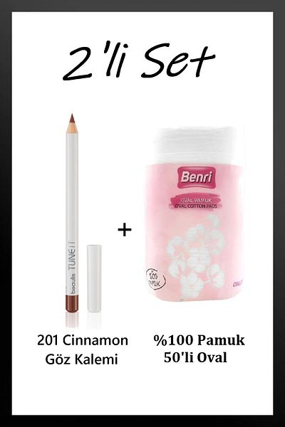 beaulis 201 Cinnamon Eye Liner & 50 Pieces of Oval Cotton - Set of 2