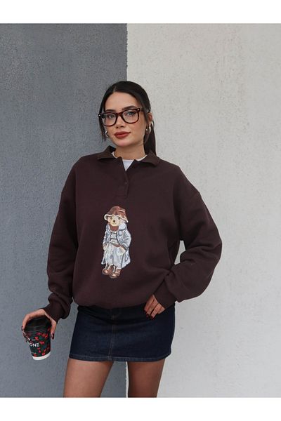 ESRAHELVACI Polo Neck Raised Teddy Bear Sweat