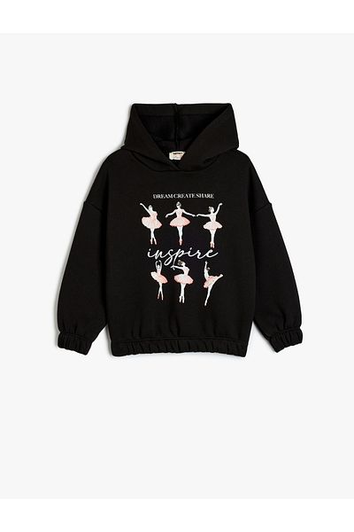 Koton Print Detailed Long Sleeve Raster Hooded Sweatshirt