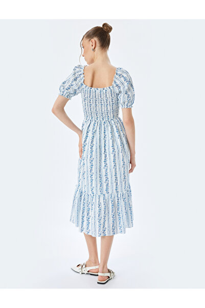 Koton Rochie florală lungă cu mâneci tip balon cu gât în U cu etaje